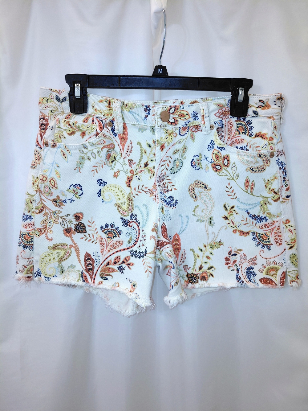 EUC Dear John Sz 28 CREAM Denim Paisley Print Frayed Hem Shorts